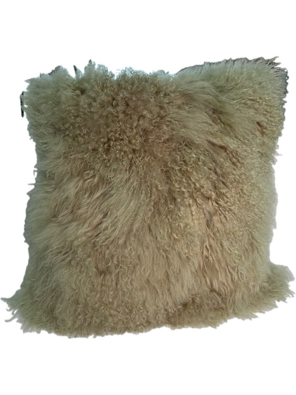 West Elm Mongolian Lamb Pillow Cover With Filling Cream Greenish 24”x24”